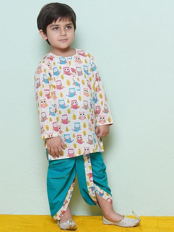 Image of AJ DEZINES Kids Ethnic Wear Pure Cotton Dhoti Kurta Set For Boys