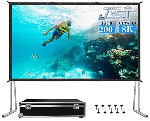 Image of 200 inch Projector Screen with Stand,Upgraded 3 Layers PVC 16:9 Large Outdoor Projector Screen,Portable Outdoor Movie Screen with Carrying Bag for Large Commercial Performance