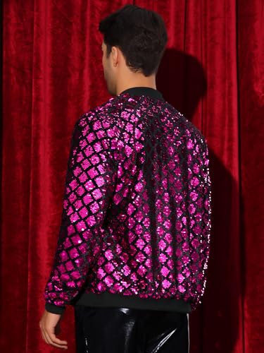 Image of Lars Amadeus Argyle Sequin Bomber Jacket for Men's Party Club Shiny Baseball Varsity Jacket