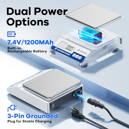 Image of Digital Lab Scale 0.01g Accuracy 5000g Analytical Balance Scale Precision Scale for Weighing Gold Silver Jewelry Diamond Powder Grain Food, Electronic Gram Scale with 500g Weight, LCD Display, 7units