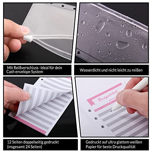 KONVINIT Budget Planner Deutsch Budget Binder A6,Budgetplaner Geldumschläge Umschlagmethode Sparen,Sparbuch mit Folien,Geld Organizer mit Budgetbogen,Etiketten,schwarz
