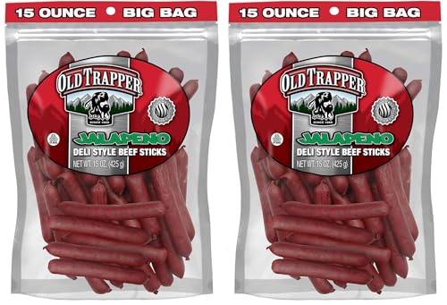 Old Trapper Deli-Style Beef Sticks, Jalapeño Flavor, 15-Ounce Package, Spicy Beef Sticks, Six Grams of Protein and Zero Grams of Sugar per Serving (Pack of One) (Pack of 2)