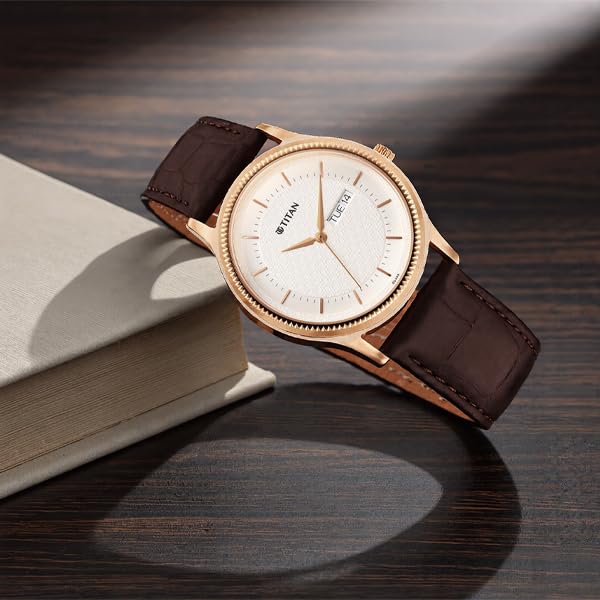 Image of Titan Karishma Quartz Analog with Day and Date Silver Dial Leather Strap Watch for Men