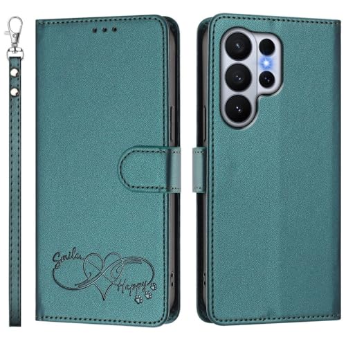 Étui en cuir pour Samsung Galaxy A16 clapet magnétique haut de gamme finition uni vert foncé
