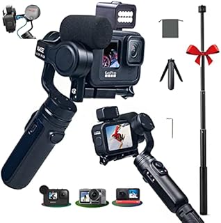 INKEE Falcon Plus Action Camera Gimbal Stabilizer Compatible with GoPro Hero 11/10/9/8/7/6/5, OSMO Action,Insta360,Support GoPro Media Mod 9H Battery Life, with Tripod and Extension Rod Kits