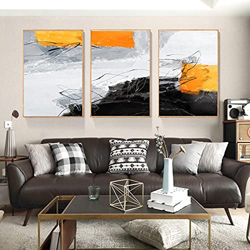 Affiche orange noire et toile abstraite 70x100cm pour salon sans âme