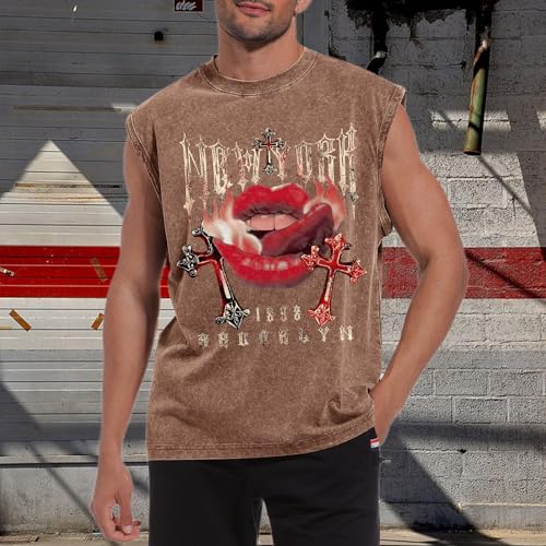 Bobeutou Mens Gothic Tank Top Graphic Print Beach Sleeveless Cut Off Muscle Shirts Vintage Hip hop Vest Acid Wash Tshirts3