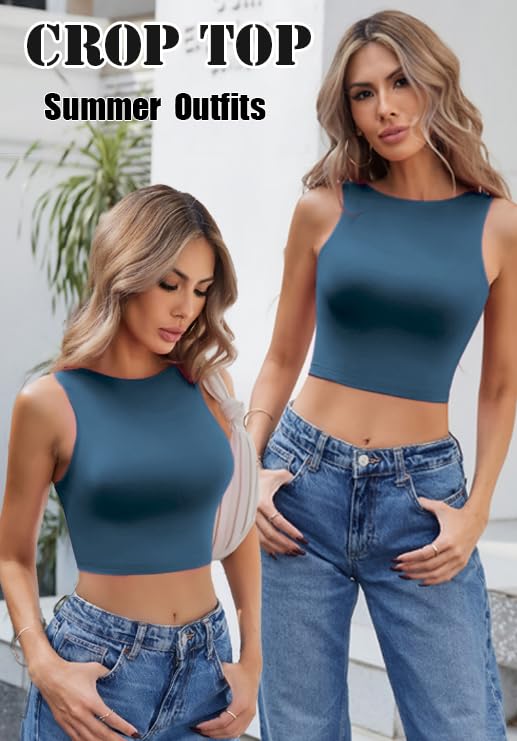 Image of Avidlove Crop Tops for Women Crew Neck Basic Tank Sexy Double Lined Seamless Crop Going Out Summer Tops