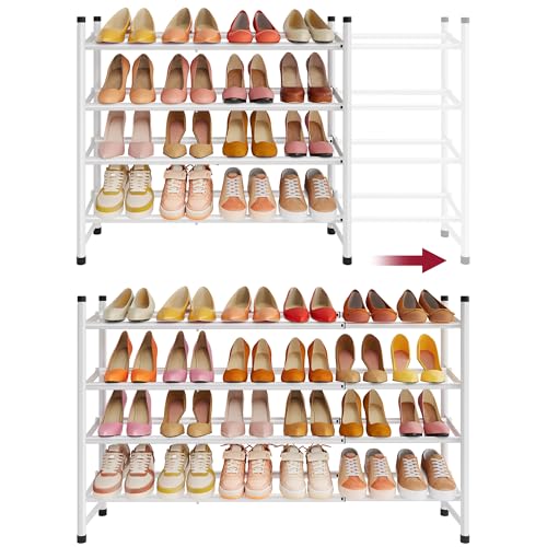 Image of Tajsoon Expandable Shoe Rack for Closet 4 Tier, 29 inch-41 inchAdjustable & Stackable Shoe Shelf Storage, Metal Shoe Rack Organizer for Front Door Entrance, Closet, Garage, Entryway, White