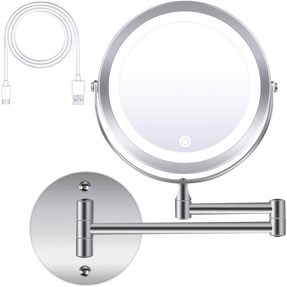 Miroir de rasage avec grossissement 10X extensible et miroir de salle de bain