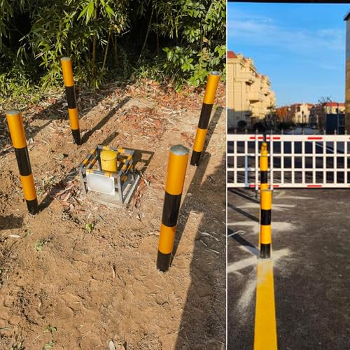 Generisch Robuste Stahlpoller – 4er-Pack Sicherheitspfosten aus Metall für die Verkehrsregelung auf Einfahrten und Parkplätzen, langlebig mit reflektierendem Streifen für