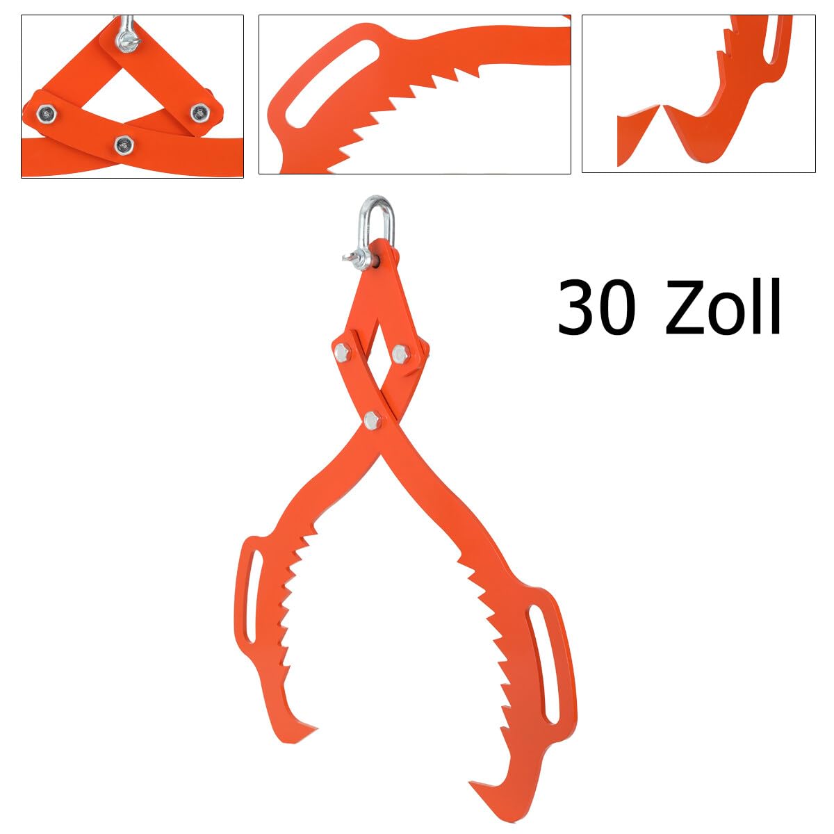 30 Zoll Forstzange für Baumstämme bis 762 mm, 500kg Zugkraft Rückezange Holzzange Holzgreifer, Hebezange mit 2 Klemmdornen zum Fassen und Transportieren von Holz