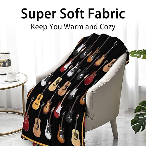Mercuryelf Guitar Throw Blanket - Soft, Fuzzy & Warm - 60x80 Inches Flannel Blankets for Bed, Couch - Black Vintage Throws Gift for Adults