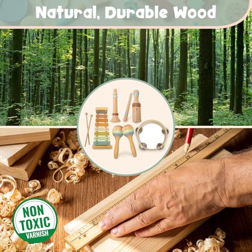 Stoie's Wooden Musical Instruments for Toddlers 1-3 - Montessori Music Toys for 1 Year Old, with Xylophone, Tambourine and More - Aids Educational Development and Creativity -Baby Musical Instruments - Image 4