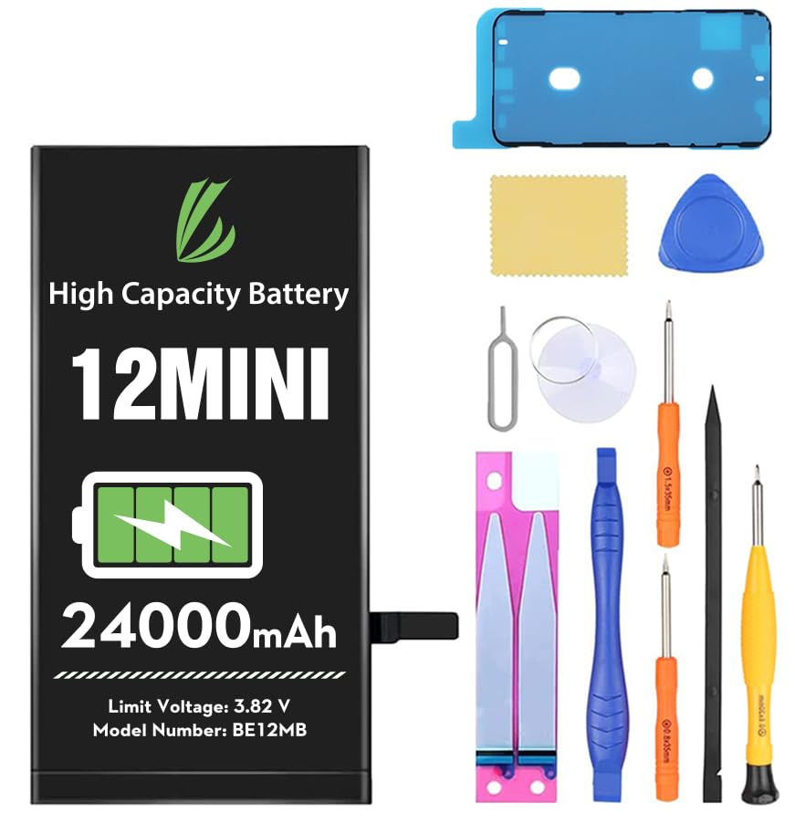 LL Trader Battery for iPhone 12 Mini 24000 mAh High Capacity Replacement Battery for iPhone 12 Mini (A2176A2398A2400A2399) with Full Set Repair Tool Kit