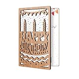 Happy Birthday Card: Bamboo Wood Greeting Card with Happy B Day Cake & Candles Design, Premium Handmade Wooden Card Perfect for Sending Birthday Wishes