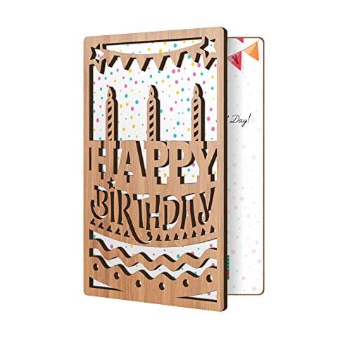 HeartSpace | Happy Birthday Card | Handmade Sustainable Bamboo Birthday Card | Unique Birthday Cards for Women, Men, Husband, Wife, Dad, Mom, Son | Unique Wooden Keepsake | Birthday Cake & Candles