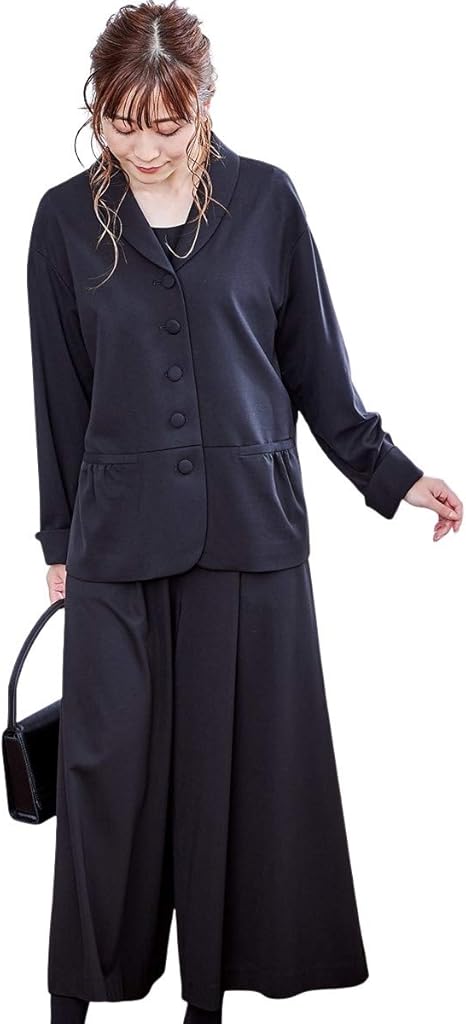 Amazon Nissen ニッセン 大きいサイズ ナチュラルさんの礼服 着心地楽々ジャージーガウチョパンツスーツ 大きいサイズ有 黒 8l 大きいサイズ レディース パンツスーツ 通販