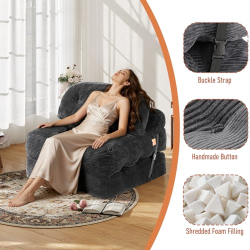 Image of Folding Sofa Bed, Convertible Sleeper Chair with Back Support and Pillow Futon,Boneless Foldable Couch for Living Room /Guest Use /Home Office, Foldable Chair Bed for Adults, Dark Gray