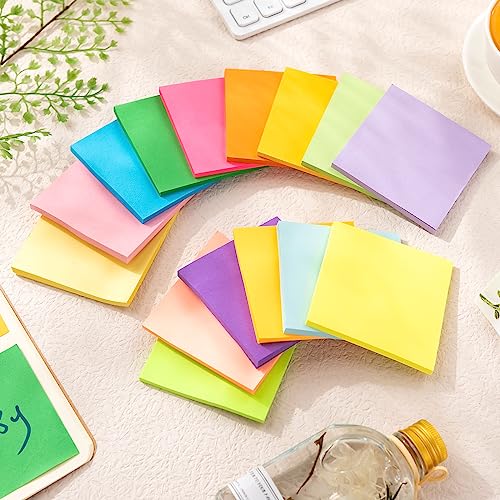 Image of Seajan 240 Pads 3 x 3 Inch Sticky Notes Notepads Multi Bright Colors Self Sticky Pads for Students Teachers School Office Supply Desk Accessory 15 Colors, 50 Sheets Each(Neon,Plain)