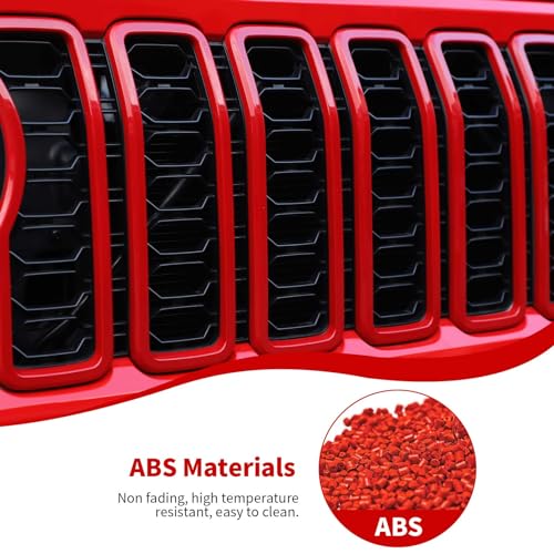 Image of JeCar Front Grille Inserts Grill Frame Trim Covers Exterior Accessories Compatible with Jeep Wrangler 2024 JL JLU & Gladiator JT 2024, Red
