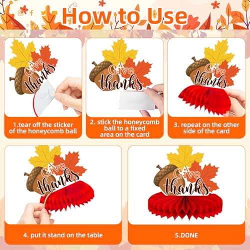 Image of 9 Pieces Thanksgiving Honeycomb Centerpieces Table Decor, Turkey Pumpkin Cornucopia Harvest Fall Party Table Topper Ornaments Signs, Fun Autumn Holiday Decorations