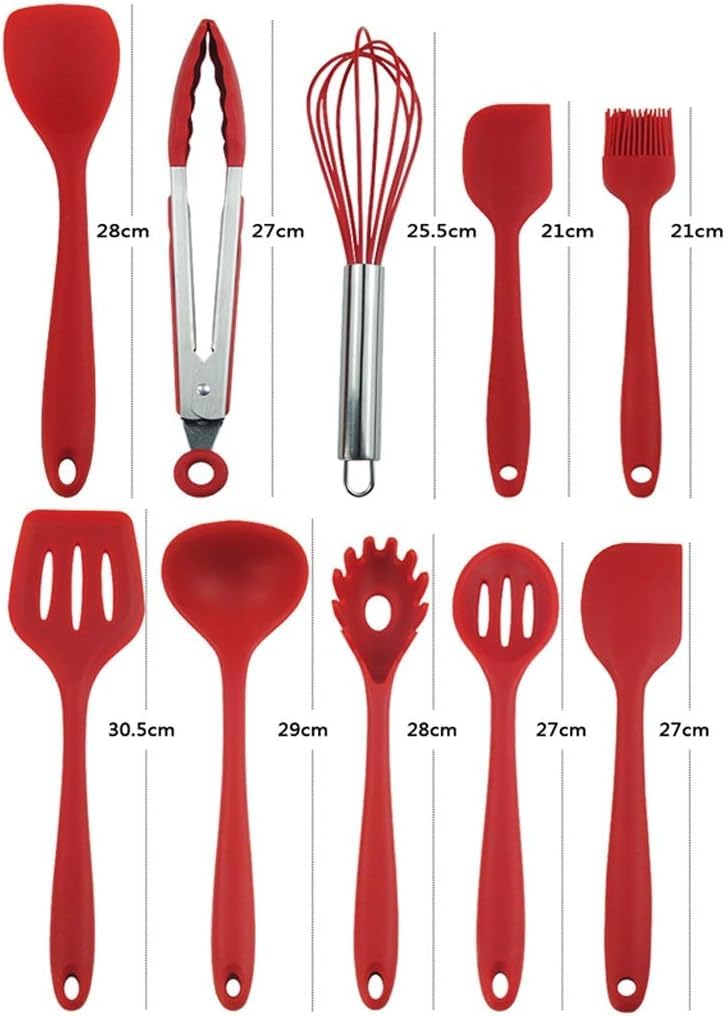 Kochutensilien, Chef Küchenutensilien 10-teiliges Kochutensilien-Set, antihaftbeschichtet, hitzebeständig, BPA-frei, Silikon, Edelstahlgriff, Kochutensilien, Schneebesen(Grün)