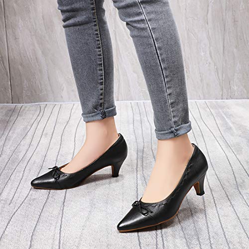 Image of Mona flying Women's Leather Elegant Bowknot Pointed Toe Dress Pumps Heels