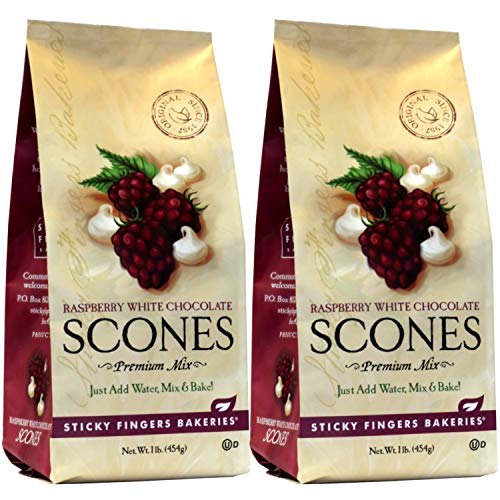 English Scone Mix, Raspberry White Chocolate by Sticky Fingers Bakeries – Easy to Make English Scones Fresh Baked, Makes 12 Scones (2pk)