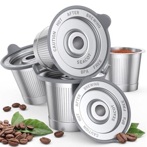 Image of ComfortGrip Reusable K Cups for Keurig 1.0, 4 Pack Stainless Steel Coffee Pods with Anti-Scald Silicone Lid, 304 Food-Grade Steel, BPA-Free (Not for K-Slim /K-Supreme /Keurig 2.0)