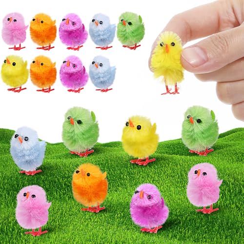 VILLCASE 18pcs Easter Mini Chicks Fuzzy Chicken Decor Fluffy Faux Chicks for Table Decorations Party Home Accents 1.18 inch Small Plush Figurines