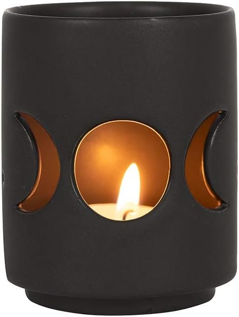 Elegant Black Ceramic Small Triple Moon Cut Out Tealight Holder - 7cm x 6cm (1 Pc.) - Eye-Catching Design, Sturdy Material - Ideal for Your Home & Office Decor