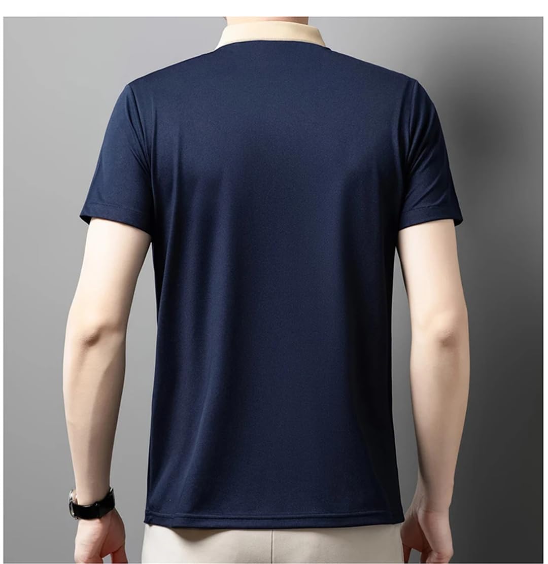 Disimlarl Maglietta da uomo a maniche corte, morbida, con colletto alla coreana, oversize