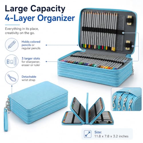 Image of 216 Slots Colored Pencil Case Organizer, 4 Layer Bag