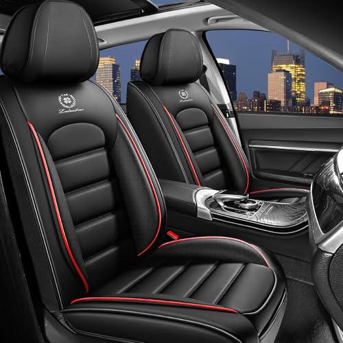 Image of Car Seat Covers for Chevy Chevrolet Trax 2024-2025, Nappa Leather Car Seat Cover Waterproof Seat Protectors Breathable Cushions (Black Red,5 Seats Standard)