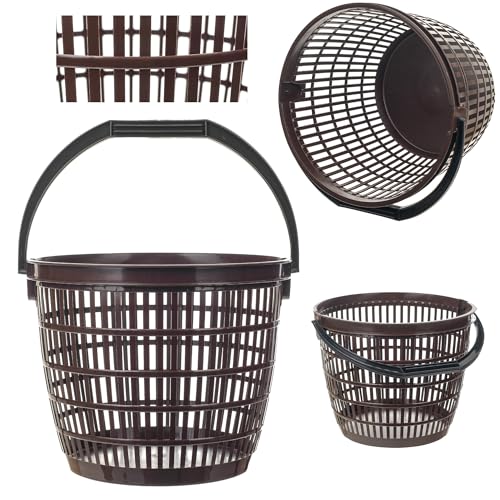 KADAX Erntekorb 12L, Gartenkorb zum Ernten von Obst, Gemüse und Kartoffeln, Garteneimer, Kartoffelkorb aus Kunststoff, Pilzkorb mit Tragegriff (Braun)