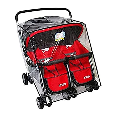 Universal Twins Baby Stroller Raincover Side by Side Waterproof Transparent PVC Pushchair Rain Cover Dustproof Windproof Double Pram Large Rain Cover for Most Twins Pushchair Cover