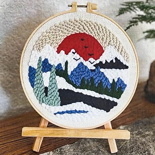 Image of Howie's Punch Needle Kit for Beginner, Cartoon Rug Hooking Embroidery Kits with Pattern, Yarns, Tools and Instructions, Creative Craft Home Decor(Winter Sun, 6.42 inch diameters)