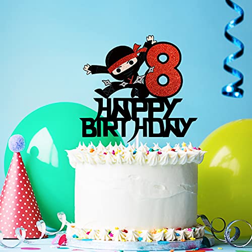 8Th Happy Birthday Cake Topper Kung Fu Ninja Themed Karate Boy Girl Glitter Party Cake Decorations #TOP3