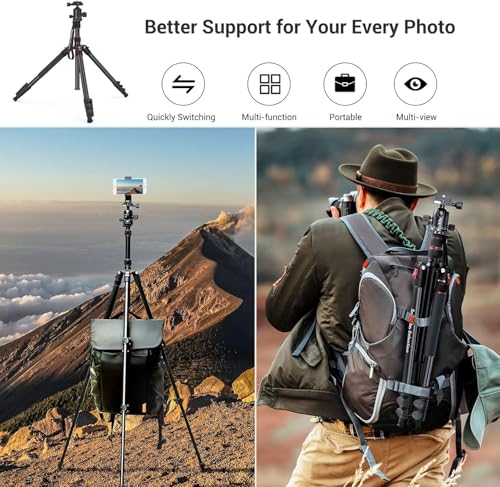 Image of SmallRig CT-20 Camera Tripod, 78.7 inch Foldable Aluminum Tripod & Monopod, 360Ball Head Detachable, Payload 33lb (200cm /78.7 inch)