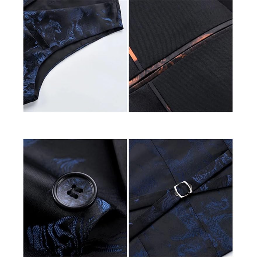 Men Three Pieces Suit Textured Dress Jacket with Pants Vest Wedding Party Blazer Coat Trousers4