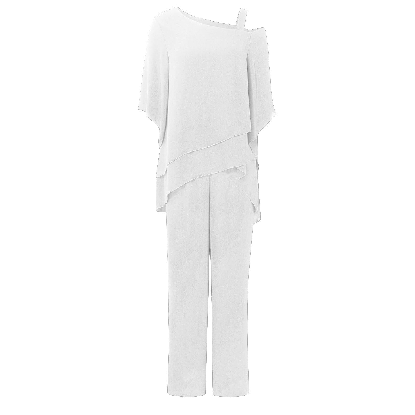 Damen Zweiteiler Set Elegante Unregelmäßige Schulter Casual Party Hoseanzug