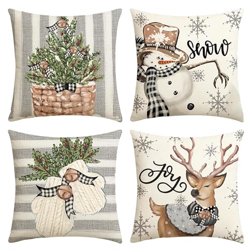GFUEIGJ 4er Set Kissenbezug Weihnachten Kissenbezüge 45x45cm...