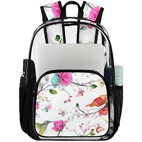 Sac à dos transparent à motif floral coloré en PVC robuste taille L