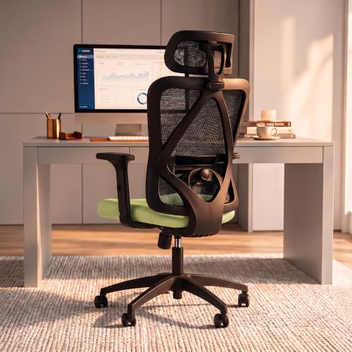 Image of DROGO Ergonaut Ergonomic Office Chair for Work from Home | Computer Chair with 2D Headrest, Armrests & Adjustable Lumbar Support | Breathable Mesh with 120 Recline, 1-Year Warranty (Black & Green)
