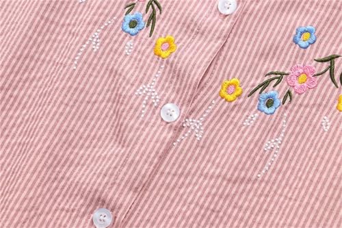 Women Lapel Floral Embroidery Shirts Loose Long Sleeve Button Down Cotton Blouses Tops4