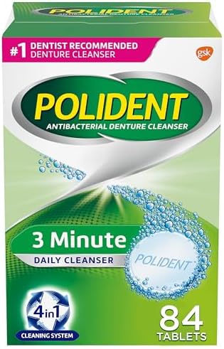 Polident 3 Minute Triple Mint Antibacterial Denture Cleanser Effervescent Tablets, 84 count (Pack of 3)
