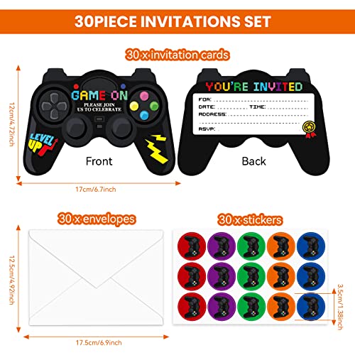 30 Pack Video Game Birthday Party Invitations Cards With Envelopes Video Game Party Supplies Fill In Birthday Invite Cards Stickers For Kids Boys Girls Game Lovers Birthday Party Decorations Favor #TOP1