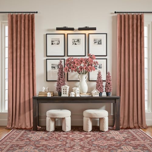 Image of Cinnamon Velvet Curtains 84 Inch Length 2 Panel for Living Room Bedroom Boho Vintage Luxury Blackout Velvet Drapes for Dining Room Darkening Thermal Insulated Curtain 84 Long Back Tab Terracotta Brown