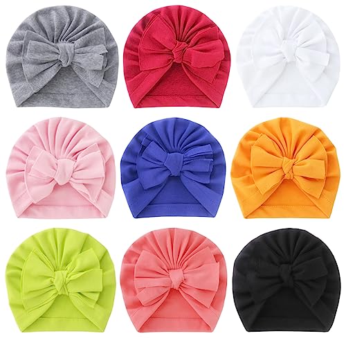 Image of QandSweat Baby Girls' Hats & Caps Knotted Turban Cute Toddler Hat Hair Accessories 3-36M (Knot Bow 9Pack)